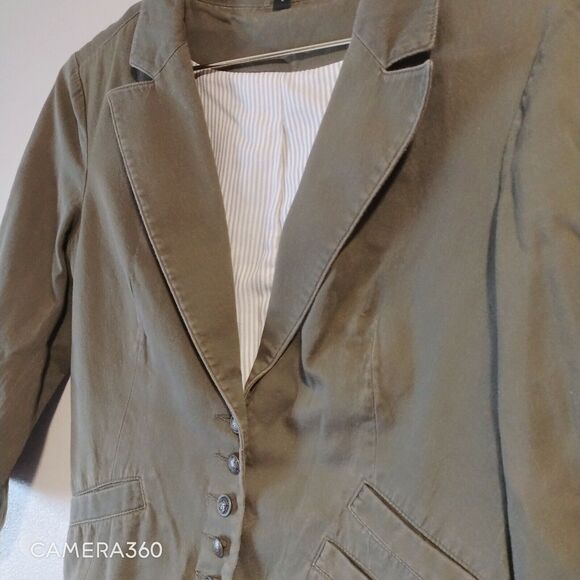 EXPRESS 4 Blazer Green Jacket Button Up Cotton Women Collar - Picture 3 of 6